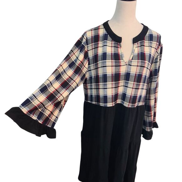 Suzanne Betro Dresses & Skirts - Suzanne Betro Dress XL Empire Waist Plaid Tiered Boho Mod Preppy Dark Academia